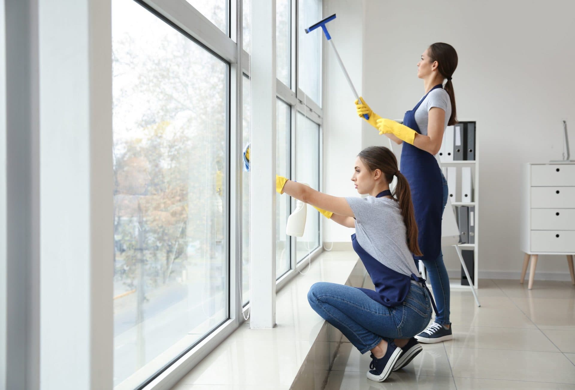 Texas Best technicians washing interior windows