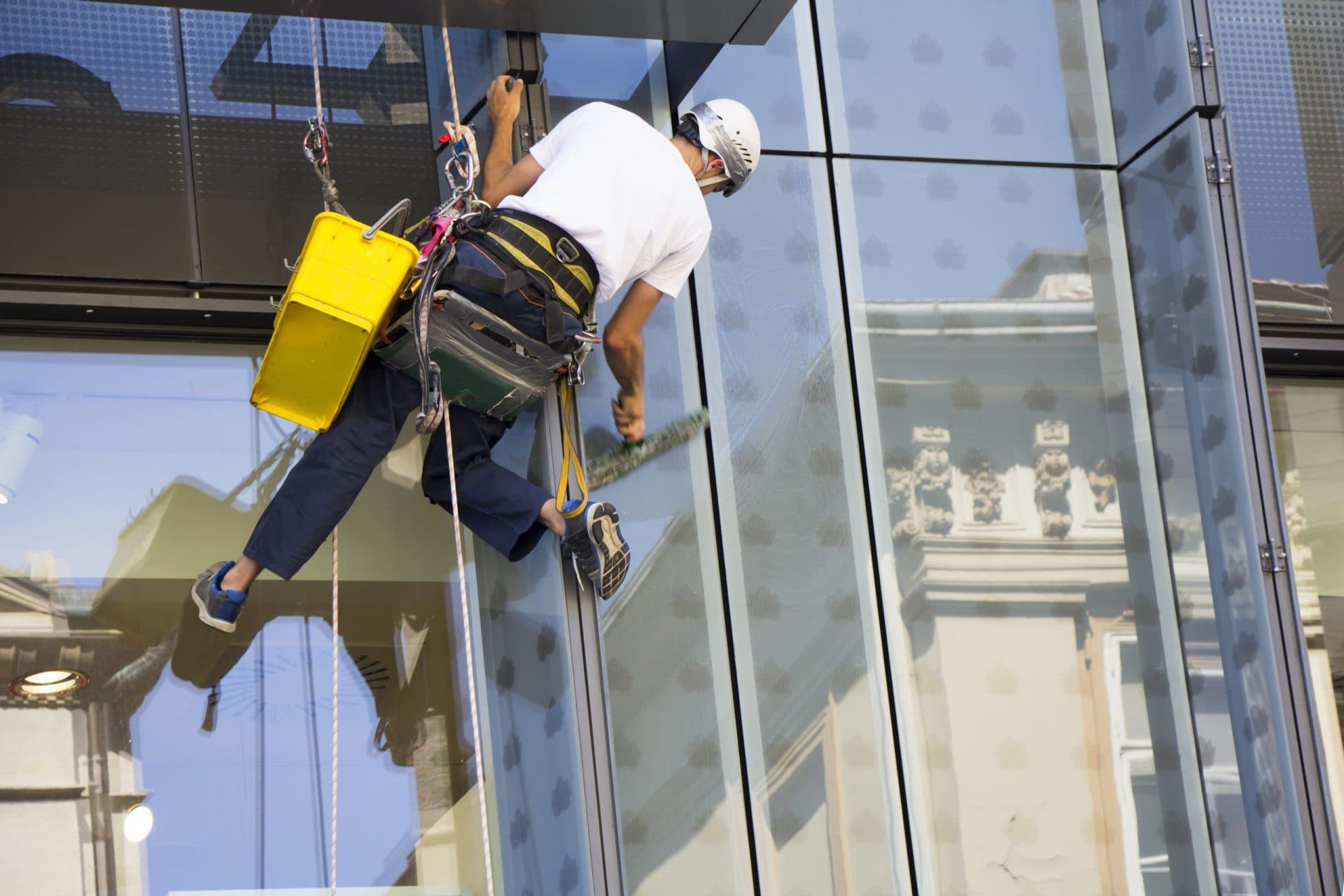 Freshly cleaned commercial glass facade